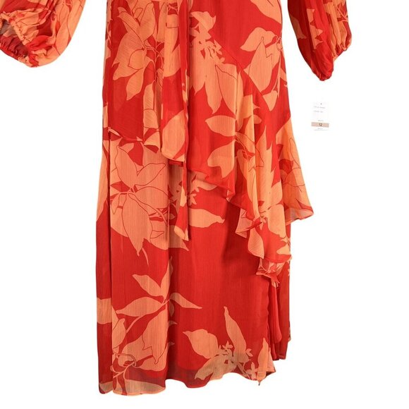 Melonie T NWT Women 12 Chiffon Ruffle Artsy Leaf Tiered Dress 3/4 Balloon Sleeve - Picture 7 of 16
